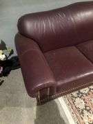 Maroon Leather Couch, 7ft Long