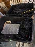 6 Bins with Contents Including Power Cords and Power Strips