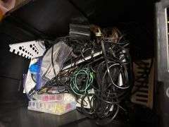 11 Large Boxes with Various Hardware, Sound Systems, Cords, Shelves of Tech