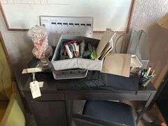 Contents On Top Of Desk Includes Dry Erase Board - Markers - Pens - Office Supplies - Straws