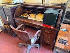 Vintage Roll Top Desk and Chair