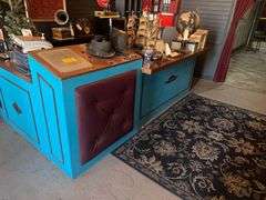 Wooden Counter/Display LShaped 8ft. L. X 8ft. L. X 21in. W. X Different Heights- Contents Not Included- Must Bring Proper Tools & Manpower For Removal