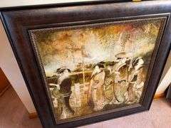 4 Pieces of Wall Art - Robert Douglas Hunter Framed Lithograph, L. Jambur Painting, Oriental Art Piece and Floral Framed Painting