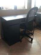 Black Wooden Office Desk with Drawers, Black Office Chair with Wheels