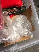 String Doll Keychains, Price Tagger, Box of Hand Sanitizer, Scare House Pins and Drawstring Bags, Office Storage Items