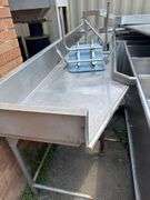 Large Lot of Stainless Steel Tables and Sinks - Including a 9’ Stainless Table, 8’ Table w Drawer, 3 Basin Sink, 12x8 L Shaped Table, 2 Table Top Shelves, 6’ Chest w/ Hand Washing Sink