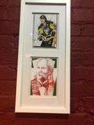 Jeff Goldbloom Image, Andy Warhol Drawing, Fred Rogers and August Wilson Painting, Mario Lemeaux and Hines Paintings, Dan Marino Image, and Gene Kelly Image