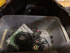 11 Large Boxes with Various Hardware, Sound Systems, Cords, Shelves of Tech