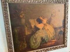 4 Pieces of Wall Art - Robert Douglas Hunter Framed Lithograph, L. Jambur Painting, Oriental Art Piece and Floral Framed Painting