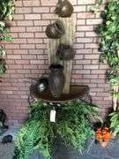 Water Fountain Dispay on Stand with Faux Plants