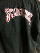2 Storage Bins of Scare House Hoodies, 1 Bin of Merch Stands and Displays