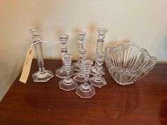 Leaded Glass Candle Holders and Bowl