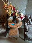 Wooden Wire Spool 23.5in Diameter X 24in. H. - Wooden Side Table - Faux Plant Assortment- Puzzle Games