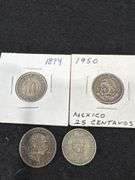 4 Foreign Coins, including: 1874 Germany 10 Pfennig w/ G Mint Mark - 1894 Hungary 20 filler - 1895 Austria 1 Corona - 1950 Mexico 25 Centavos