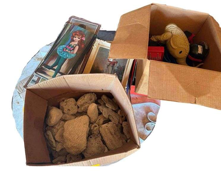Table and Contents, Paintings, Vintage Plastic Toys, Decorative Coral and Rocks image