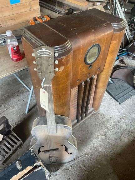 Philco 38-5 Console Radio, Vintage Truetone Guitar with Case