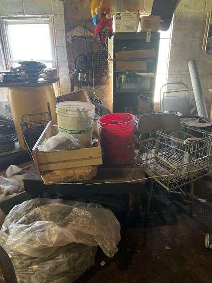 Wooden Bench Assorted Tools Wire Baskets image