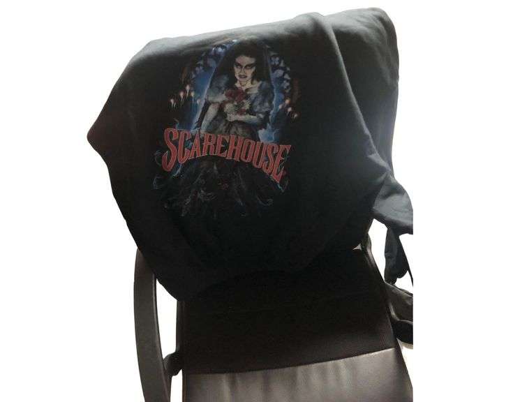 3 Storage Bins of Scare House Hoodies, 1 Bin of Merch Displays