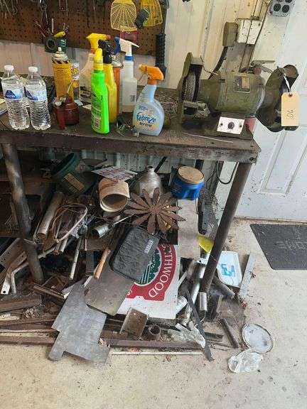 8ft. L. Steel Work Table- Contents Included Except Welding Rods, Vise, and Grinder