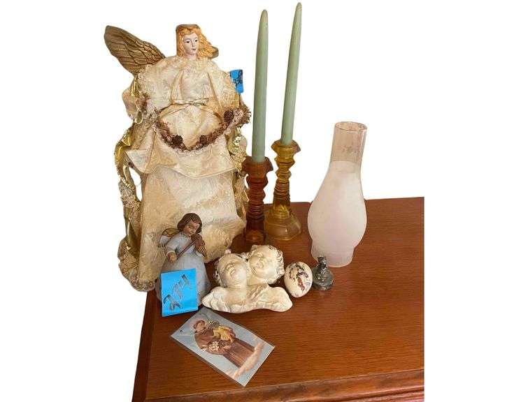 Angel Figurines - Candle holders - Hurricane Lamp Shade - Ceramic Egg - Pewter Mini Jewelry Box image