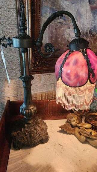Lavender Vintage Slag Lamp - 22 in H - Shade Needs Minor Repair