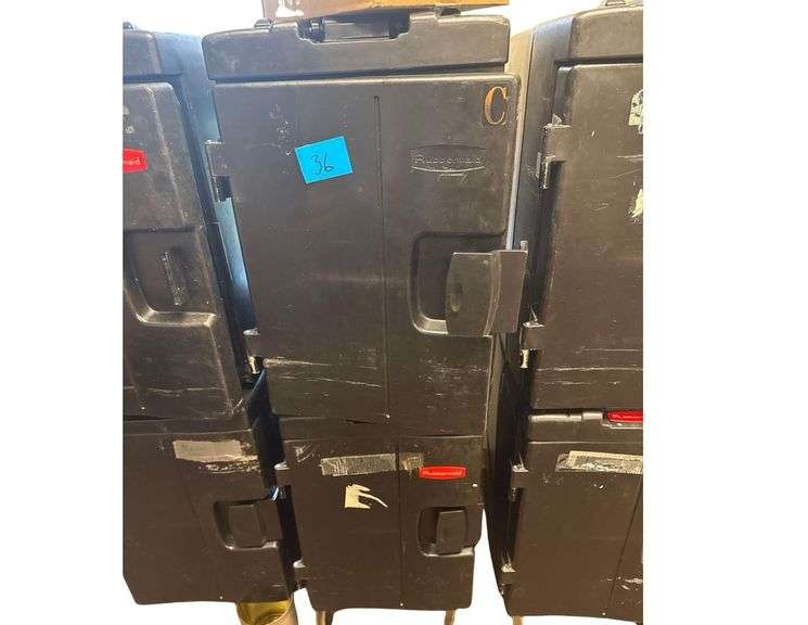 2 Rubbermaid Insulated Food Pan Carriers on Wheels