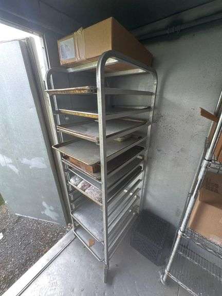 Rolling Sheet Tray Rack - 69in Tall - Located Inside Outdoor Freezer