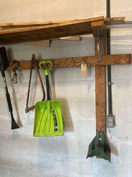 Wooden Rack Approx 90in Long With Contents, Includes Shovel, Saw, and Wood