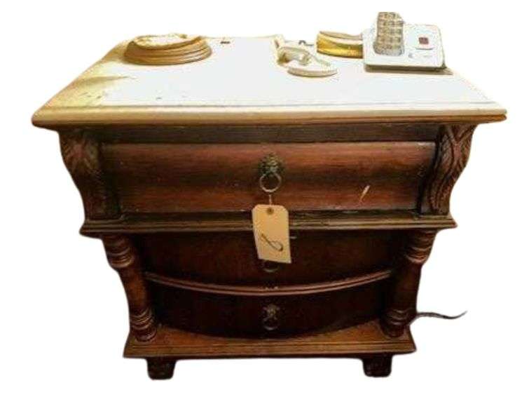 Vintage Polaski Heritage House End Table with Stone Top - 26 x 16 x 28