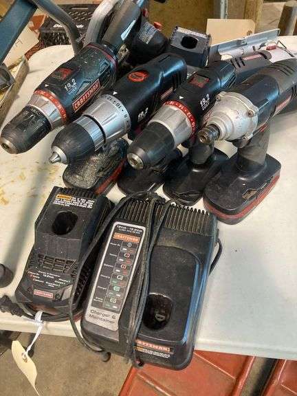 4 Craftsman Drills with 2 Batteries and 2 Battery Chargers