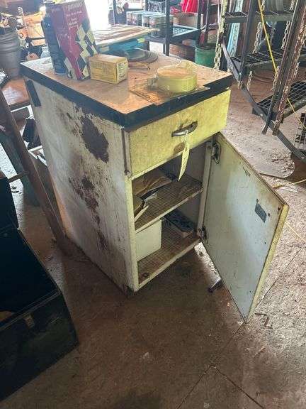 Metal Shelving Container 36in x 25in x 18in with Contents - Saw Blades, Drill Bits, Brake Pads image