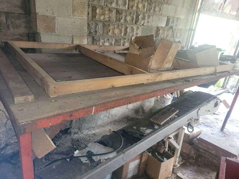 Work Table 4ft H x Approx 11ft L x 4ft W - Various Hardware on Top Included
