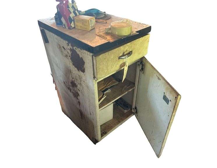 Metal Shelving Container 36in x 25in x 18in with Contents - Saw Blades, Drill Bits, Brake Pads image