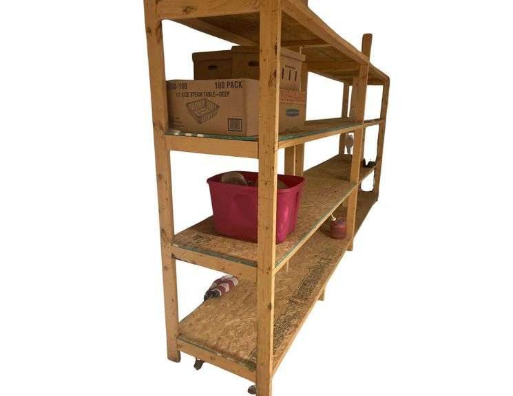 2 Wooden Storage Shelves, each 8ft x 30in x 8ft, Screwed Together, Contents NOT Included image