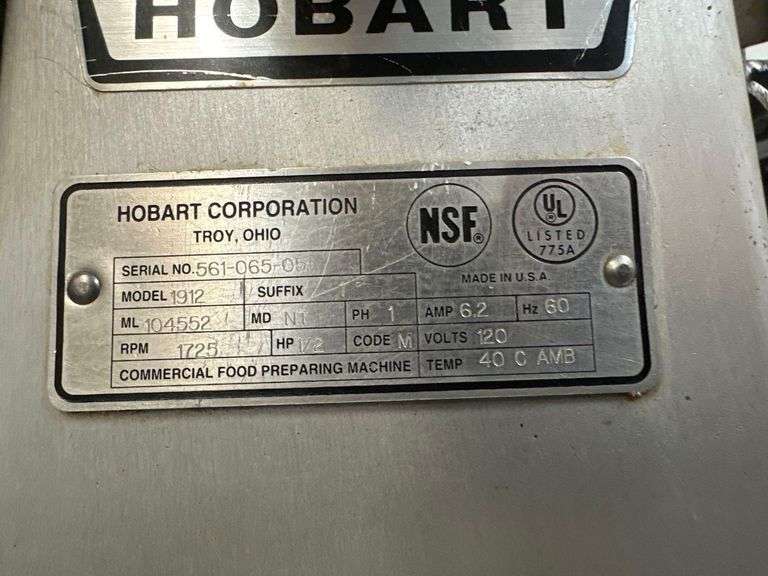 Hobart Commercial Meat Slicer - Model 1912 - Serial No. 561-065-051 - 1PH
