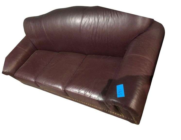 Maroon Leather Couch, 7ft Long