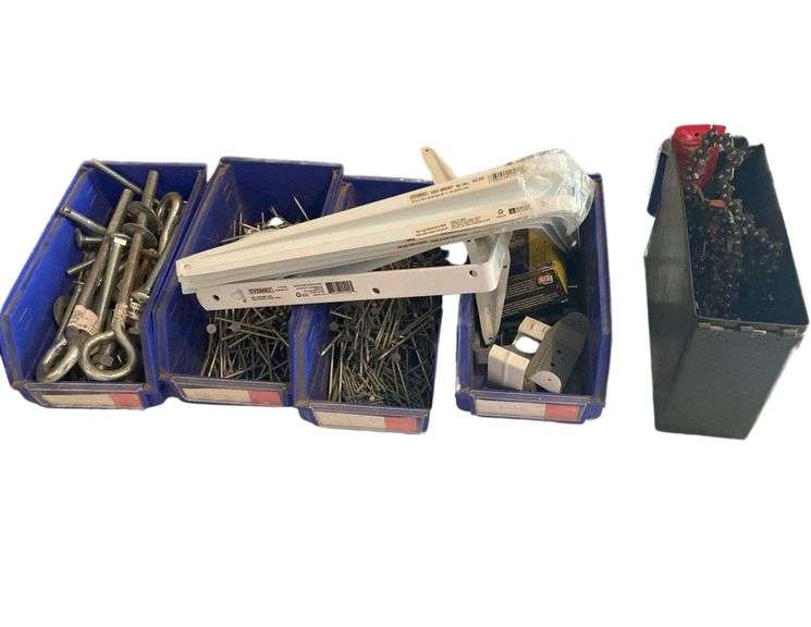 Lot of Nails, Assorted Bolts with Nuts, Chain for Chainsaw, and Miscellaneous Metal Parts image