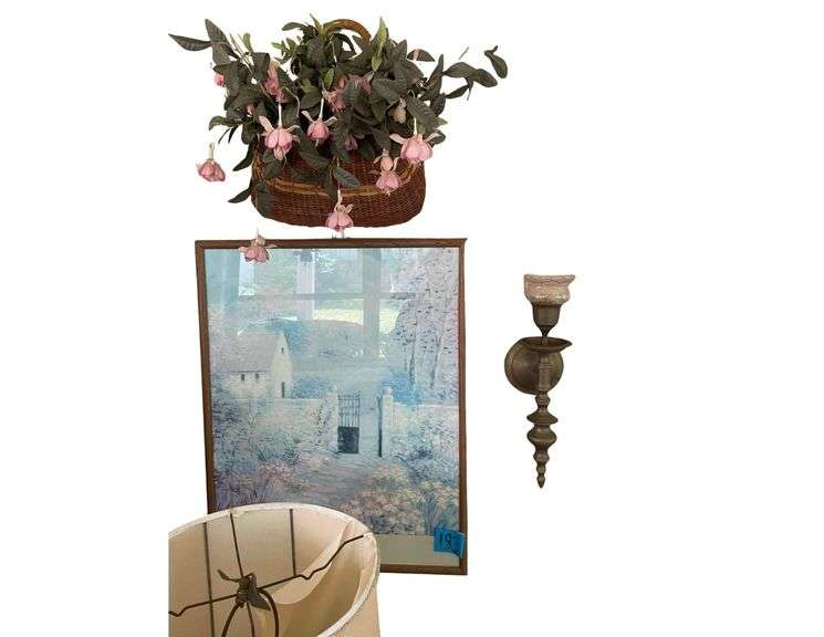 Framed Print by Monique Baudaux - 24 x 28 - Brass Wall Sconce - Floral Basket image