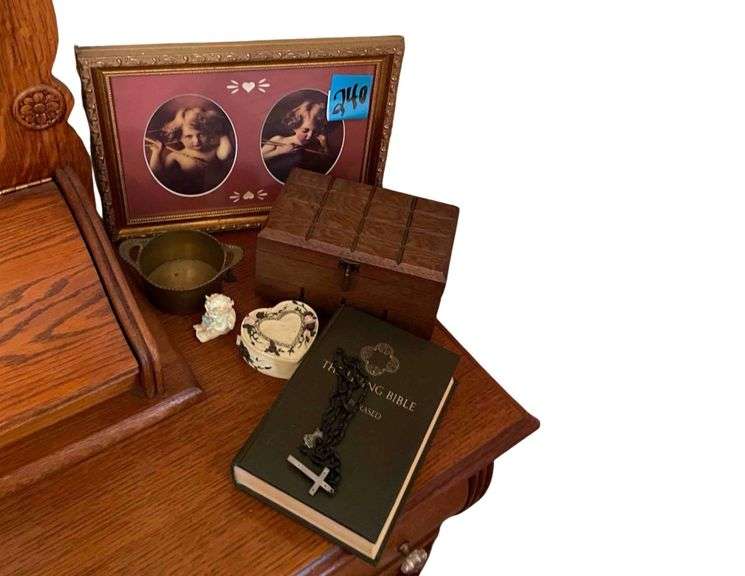 Holy Bible/Rosary - Trinket dishes, 1 India Brass Bowl- Jewelry Box - Cherub Photo image