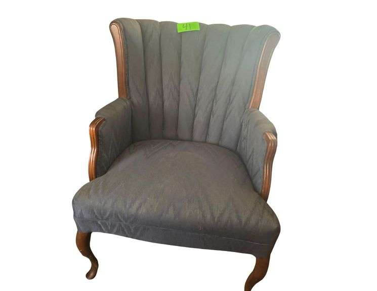Upholstered Queen Anne Wingback Armchair Navy Blue