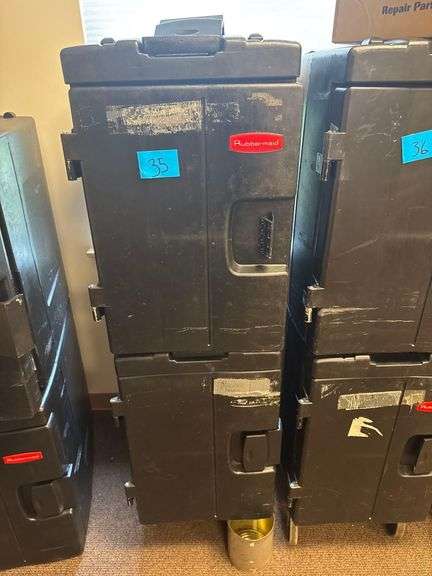 2 Rubbermaid Insulated Food Pan Carriers on Wheels