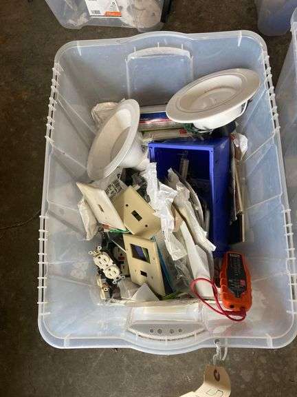 Box of Miscellaneous Electronic Pieces, Lights, and Outlets