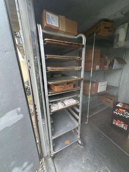 Rolling Sheet Tray Rack - 69in Tall - Located Inside Outdoor Freezer