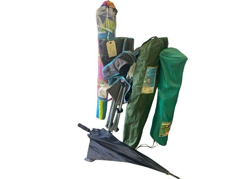 3 Lawn Chairs, Umbrella, Beach Umbrella