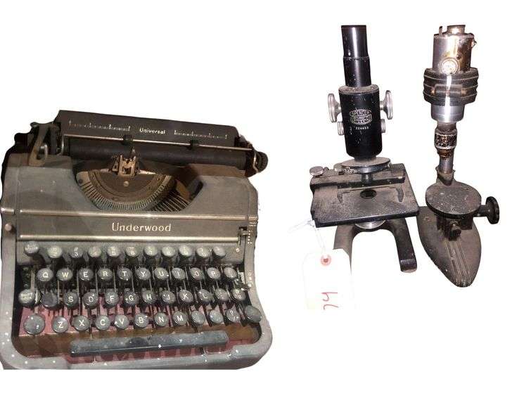 2 Microscopes, Typewriter, and 2 Microscope Cases