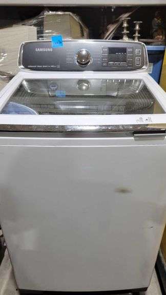 Samsung 5.2 cu. ft. Activewash™ Top Load Washer in White Model WA52M7750AW/A4. Appears to work. Turns on and spins. image