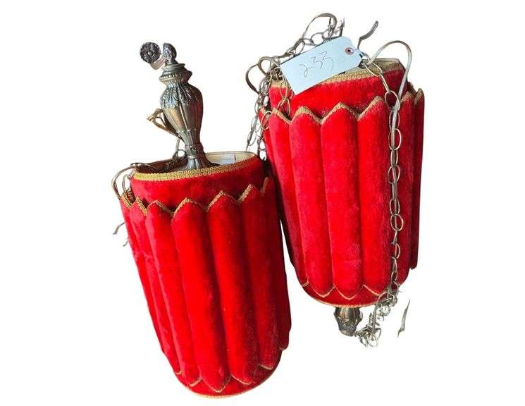 Retro Red Velvet Fur Hanging Lamps image