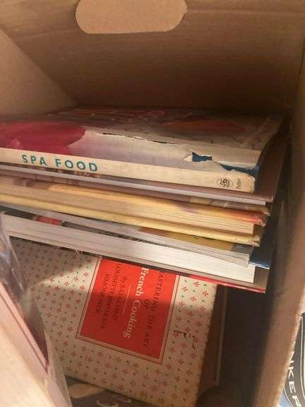 Box of Books with Novels, Cookbooks, and Outdoor Books