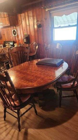 Solid Wood Dining Table and 4 Chairs - 1 Leaf and Pads - 48 x 60 with Leaf image
