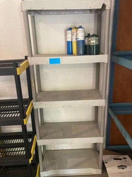 Plastic Shelving Unit Approx 75in x 30in x 13in With 8 Propane Tanks